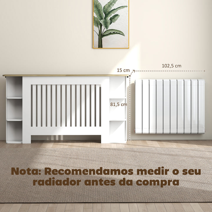 Cobertura para Radiadores com Prateleiras Cobertura de Radiador em MDF Cobertura para Radiador Desenho Moderno de Ripas para Sala de Estar Quarto 152x19x83 cm Branco