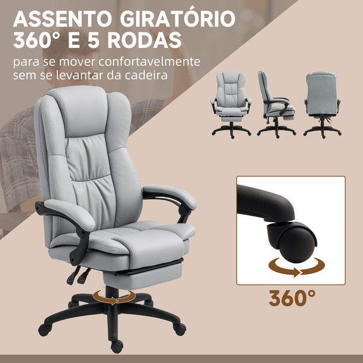 Cadeira de Escritório Giratória Cadeira de Escritório com Altura Ajustável 6 Pontos de Massagem Controle Remoto e Apoio para os Pés Retrátil 68,5x68,5x113-121 cm Cinza