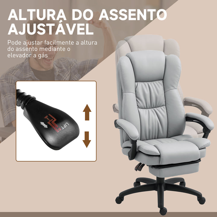 Cadeira de Escritório Giratória Cadeira de Escritório com Altura Ajustável 6 Pontos de Massagem Controle Remoto e Apoio para os Pés Retrátil 68,5x68,5x113-121 cm Cinza