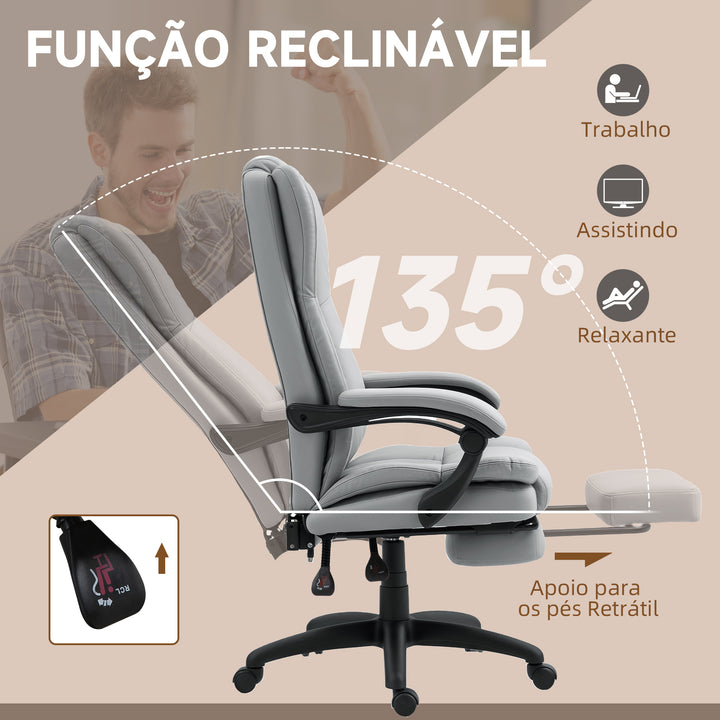 Cadeira de Escritório Giratória Cadeira de Escritório com Altura Ajustável 6 Pontos de Massagem Controle Remoto e Apoio para os Pés Retrátil 68,5x68,5x113-121 cm Cinza
