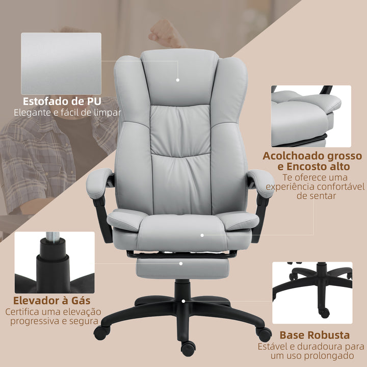 Cadeira de Escritório Giratória Cadeira de Escritório com Altura Ajustável 6 Pontos de Massagem Controle Remoto e Apoio para os Pés Retrátil 68,5x68,5x113-121 cm Cinza