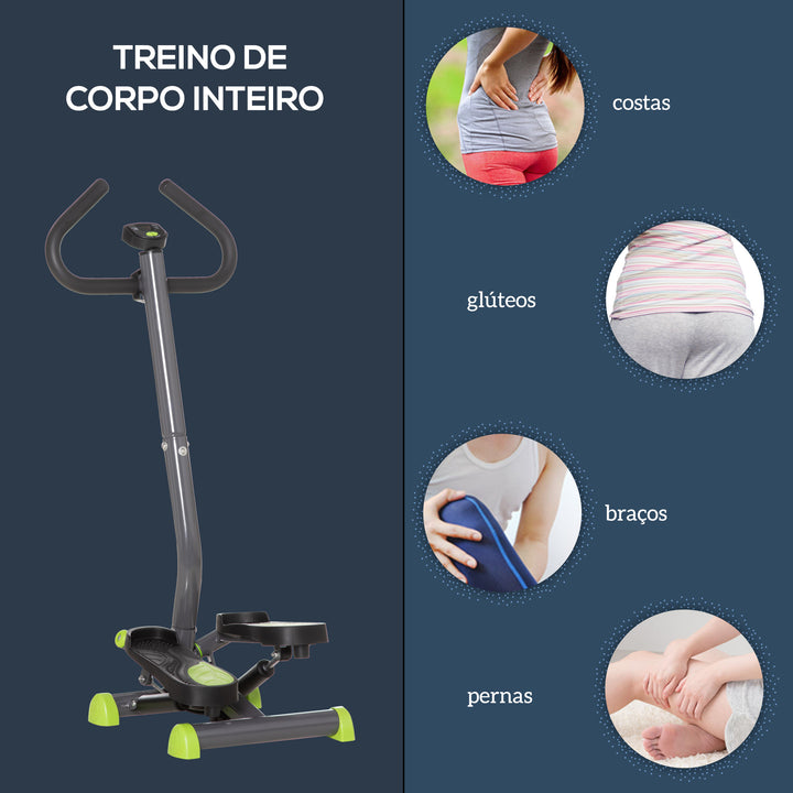Máquina de Step Stepper Fitness em Casa com Tela LCD Alça e Pedais Antiderrapantes Equipamento de Exercício para Ginásio Escritório 55x44x108 cm Cinzento e Verde