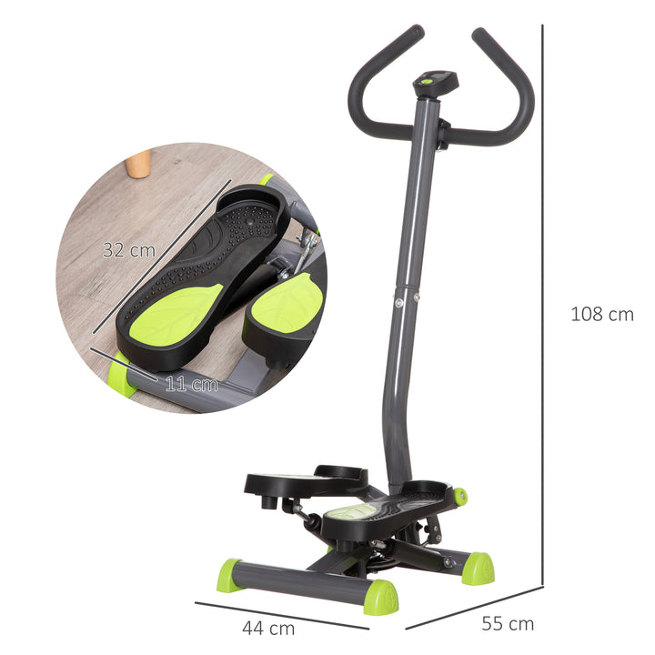 Máquina de Step Stepper Fitness em Casa com Tela LCD Alça e Pedais Antiderrapantes Equipamento de Exercício para Ginásio Escritório 55x44x108 cm Cinzento e Verde