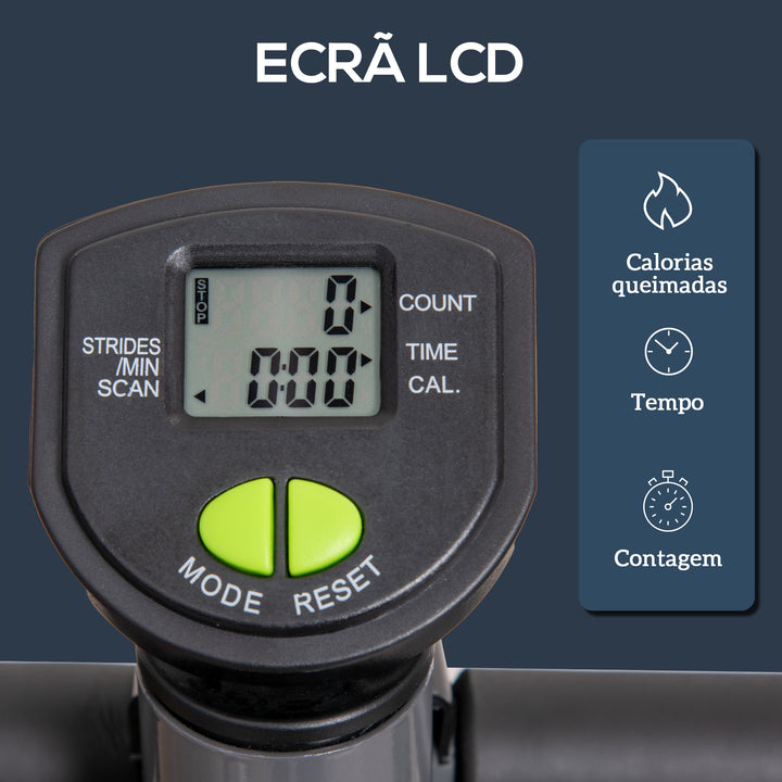 Máquina de Step Stepper Fitness em Casa com Tela LCD Alça e Pedais Antiderrapantes Equipamento de Exercício para Ginásio Escritório 55x44x108 cm Cinzento e Verde