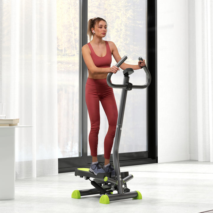 Máquina de Step Stepper Fitness em Casa com Tela LCD Alça e Pedais Antiderrapantes Equipamento de Exercício para Ginásio Escritório 55x44x108 cm Cinzento e Verde