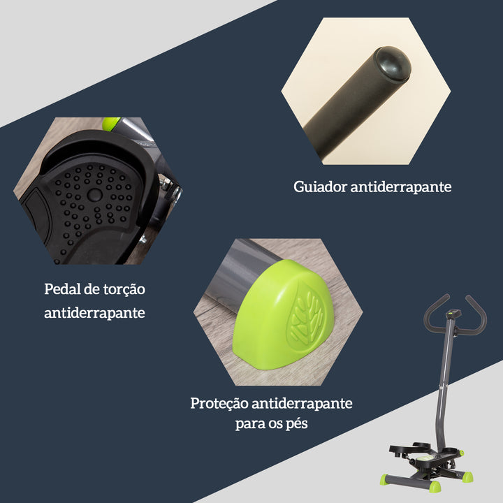 Máquina de Step Stepper Fitness em Casa com Tela LCD Alça e Pedais Antiderrapantes Equipamento de Exercício para Ginásio Escritório 55x44x108 cm Cinzento e Verde