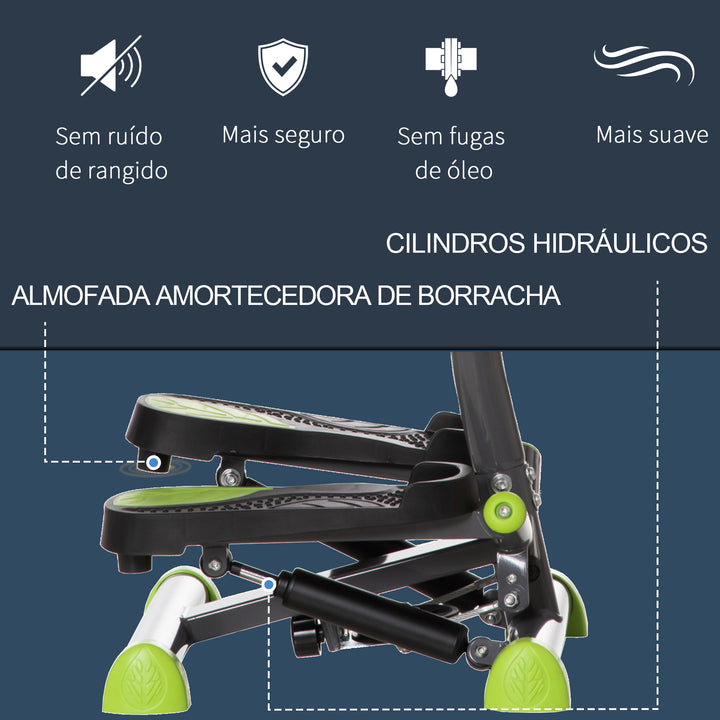 Máquina de Step Stepper Fitness em Casa com Tela LCD Alça e Pedais Antiderrapantes Equipamento de Exercício para Ginásio Escritório 55x44x108 cm Cinzento e Verde