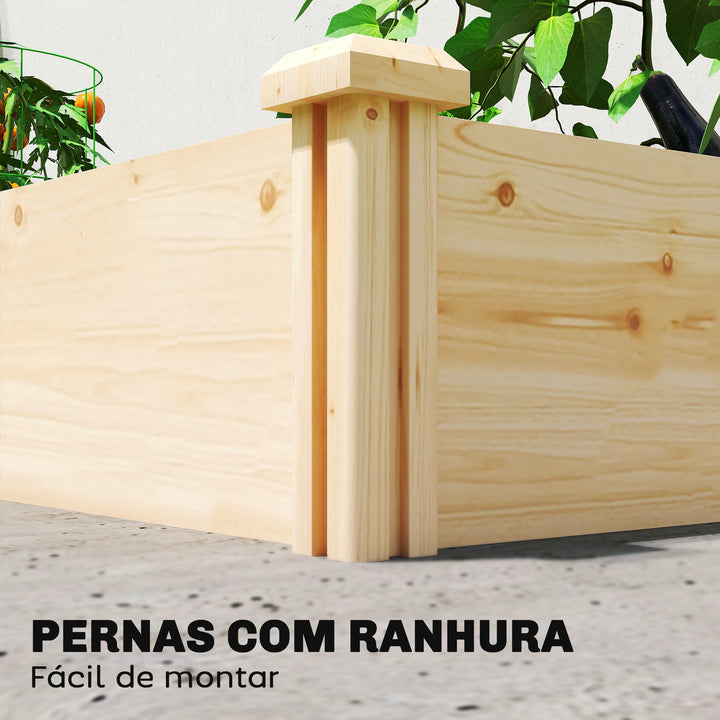 Floreira Elevada em Madeira Horta Urbana para Cultivar Plantas Vaso Exterior com Divisor e Base Aberta Pintura DIY para Jardim Terraço 235x121x26 cm Madeira