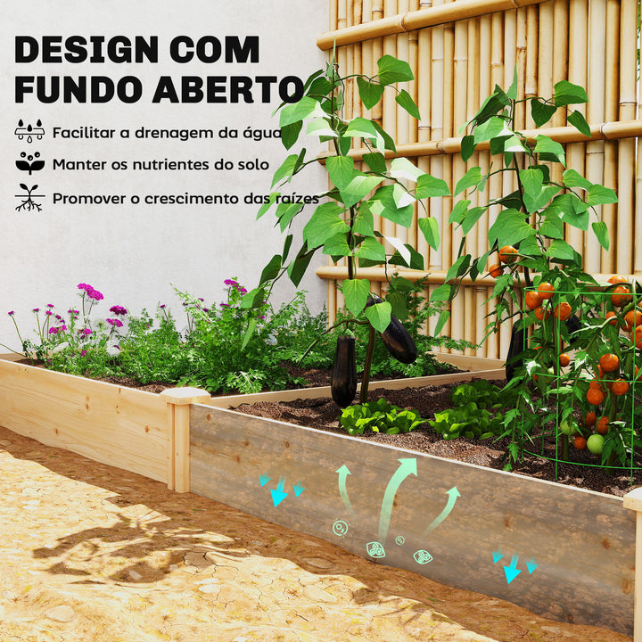 Floreira Elevada em Madeira Horta Urbana para Cultivar Plantas Vaso Exterior com Divisor e Base Aberta Pintura DIY para Jardim Terraço 235x121x26 cm Madeira
