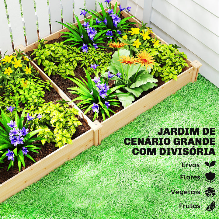 Floreira Elevada em Madeira Horta Urbana para Cultivar Plantas Vaso Exterior com Divisor e Base Aberta Pintura DIY para Jardim Terraço 235x121x26 cm Madeira