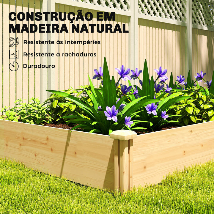 Floreira Elevada em Madeira Horta Urbana para Cultivar Plantas Vaso Exterior com Divisor e Base Aberta Pintura DIY para Jardim Terraço 235x121x26 cm Madeira
