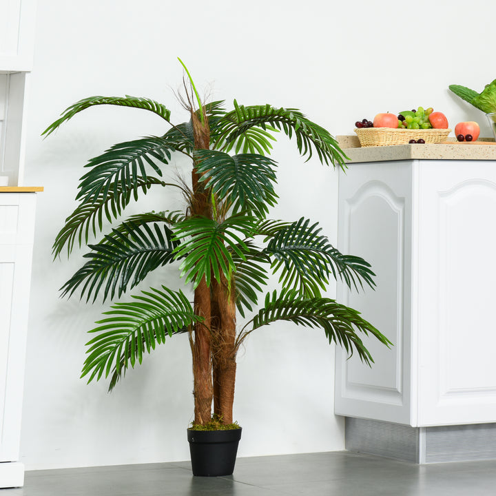 Palmeira Artificial Planta Sintética de 120cm com Vaso 19 Folhas Realistas e 3 Troncos Decoração para Casa Escritório Exterior Verde