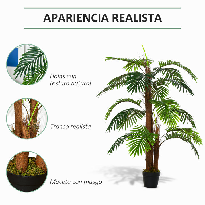 Palmeira Artificial Planta Sintética de 120cm com Vaso 19 Folhas Realistas e 3 Troncos Decoração para Casa Escritório Exterior Verde
