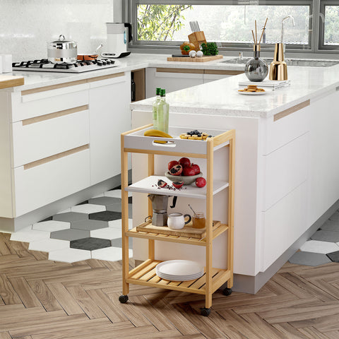 Carrinho de cozinha de 4 niveis com bandeja removível 40x30x76 cm Branco