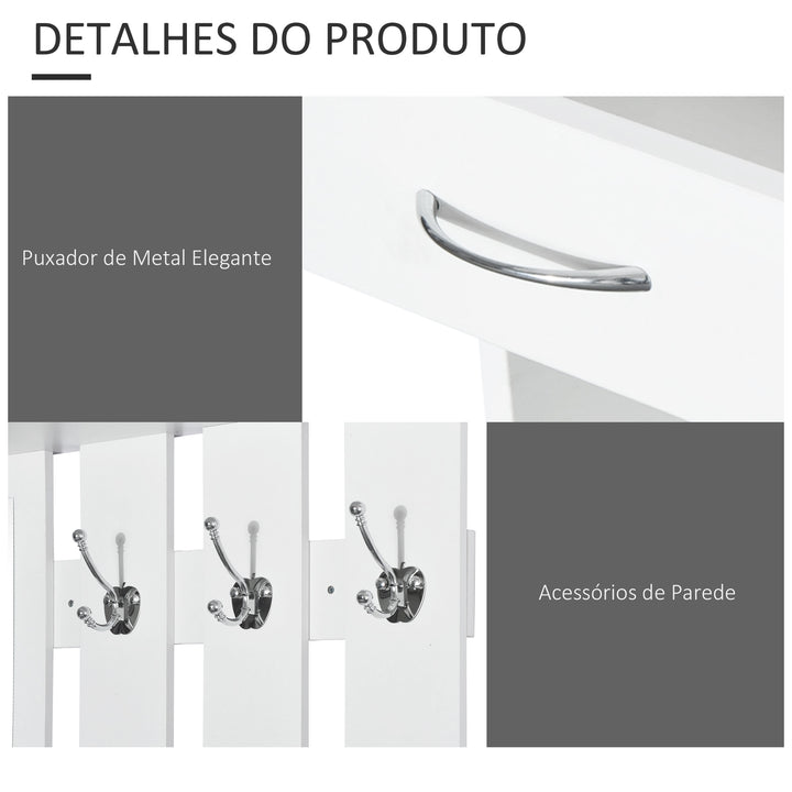 Conjunto de Móveis de Entrada Bengaleiro com Espelho e Sapateira com Gaveta 90x24x75 cm Branco