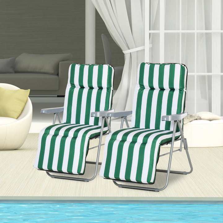 Conjunto de 2 Espreguiçadeiras Acolchoadas Dobráveis e Reclináveis com Descanso para os pés para Praia ou Campismo - Aço - 60x73x102 cm