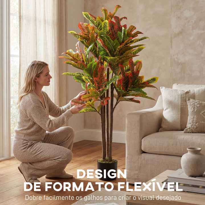 Planta Artificial 120 cm Planta Decorativa com Vaso e Folhas para Decoração Interior Casa Escritório Sala de Estar Multicolor