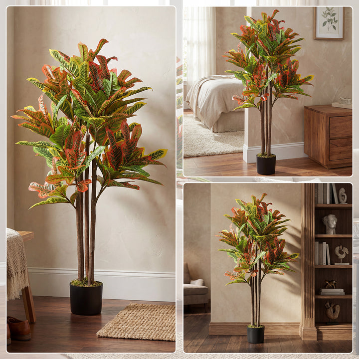 Planta Artificial 120 cm Planta Decorativa com Vaso e Folhas para Decoração Interior Casa Escritório Sala de Estar Multicolor