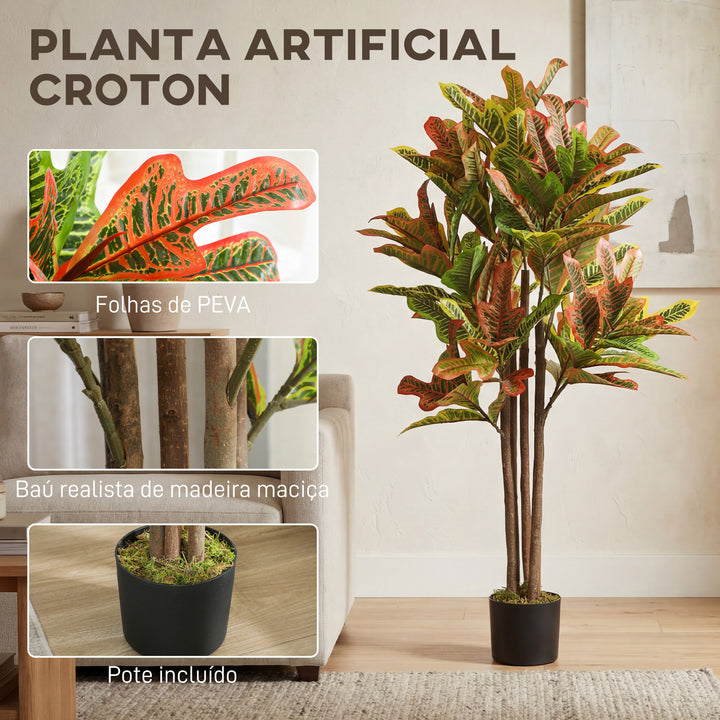 Planta Artificial 120 cm Planta Decorativa com Vaso e Folhas para Decoração Interior Casa Escritório Sala de Estar Multicolor