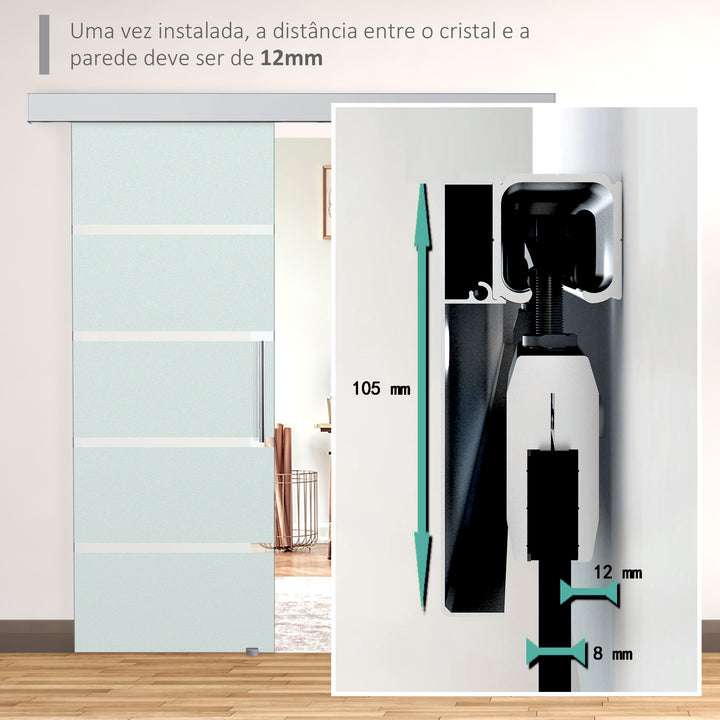 Porta deslizante de vidro translúcido com listras transparentes - liga de vidro e alumínio - 77,5 x 205cm