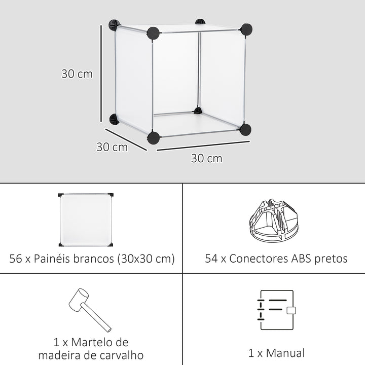 Armário Modular de Plástico Organizador de Sapatos com 16 Cubos de 30x30x30cm para Entrada Corredor Quarto 125x32x125 cm Transparente