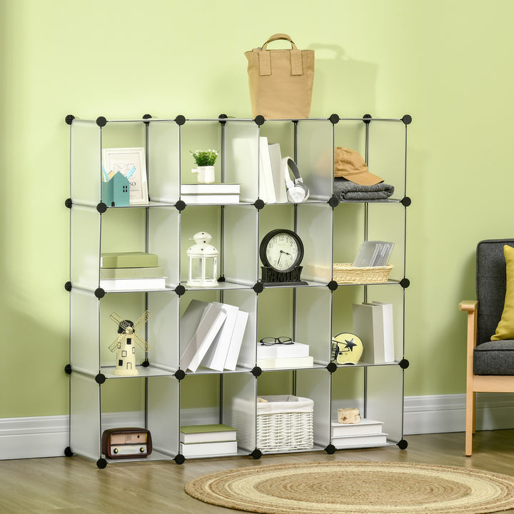 Armário Modular de Plástico Organizador de Sapatos com 16 Cubos de 30x30x30cm para Entrada Corredor Quarto 125x32x125 cm Transparente