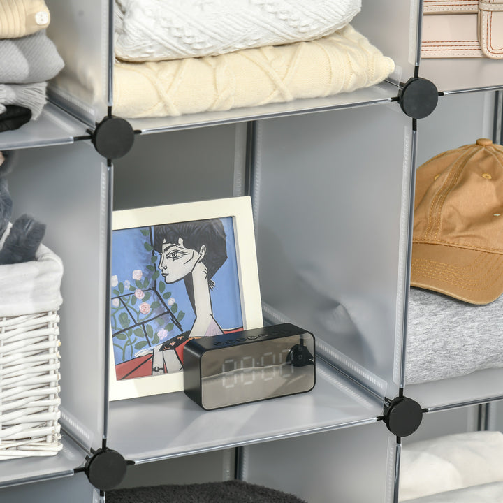 Armário Modular de Plástico Organizador de Sapatos com 16 Cubos de 30x30x30cm para Entrada Corredor Quarto 125x32x125 cm Transparente