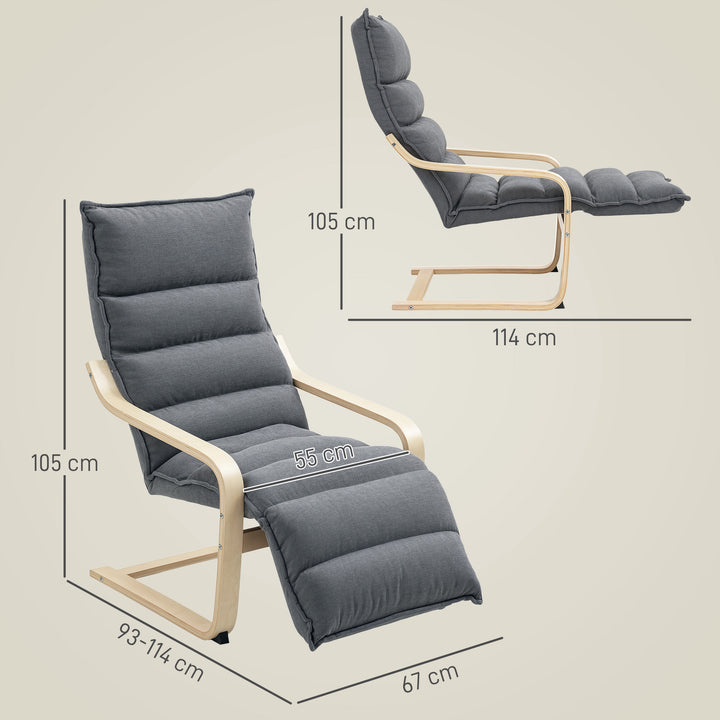 Poltrona de Salão com Apoio para os Pés Ajustável, Poltrona Estofada em Veludo, Estrutura de Madeira, Poltrona de Relax para Quarto, Escritório, Estudo, 67x93x105 cm, Cinzento Escuro