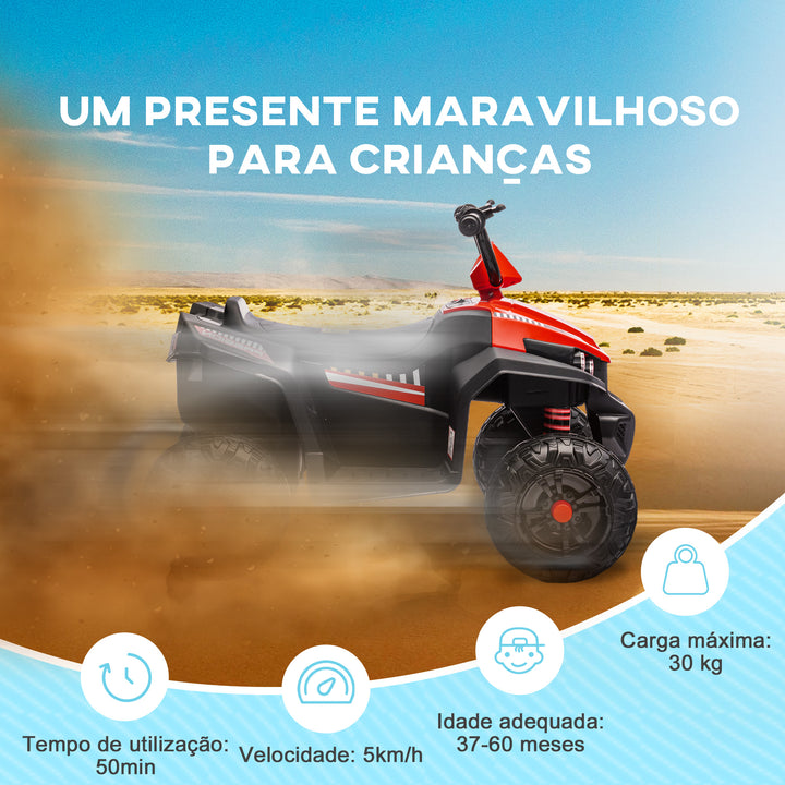Quadriciclo Elétrico para Crianças acima de 3 Anos Carro Elétrico para Crianças com Bateria 12V Faróis e Música Carga 30 kg 85x55,5x62 cm Vermelho