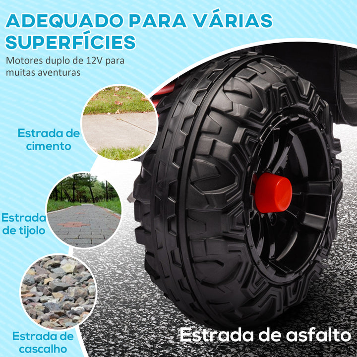 Quadriciclo Elétrico para Crianças acima de 3 Anos Carro Elétrico para Crianças com Bateria 12V Faróis e Música Carga 30 kg 85x55,5x62 cm Vermelho