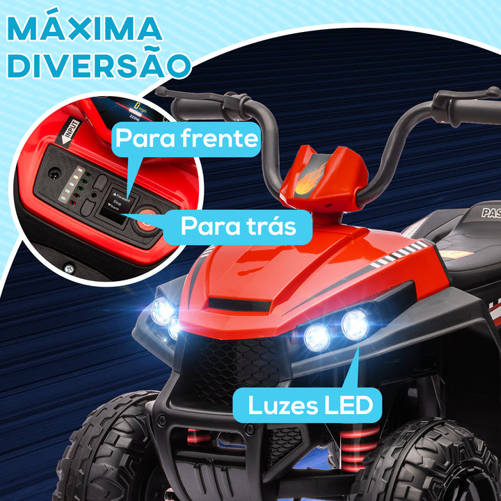 Quadriciclo Elétrico para Crianças acima de 3 Anos Carro Elétrico para Crianças com Bateria 12V Faróis e Música Carga 30 kg 85x55,5x62 cm Vermelho