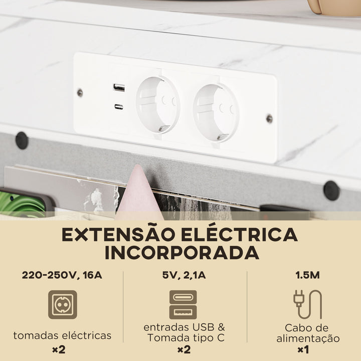 Mesa Auxiliar com Estação de Carga Mesa Lateral com 2 Entradas USB 1 Entrada USB-C e Bolsa Organizadora Mesa Auxiliar para Sala de Estar Dormitório 25,5x40x71 cm Branco