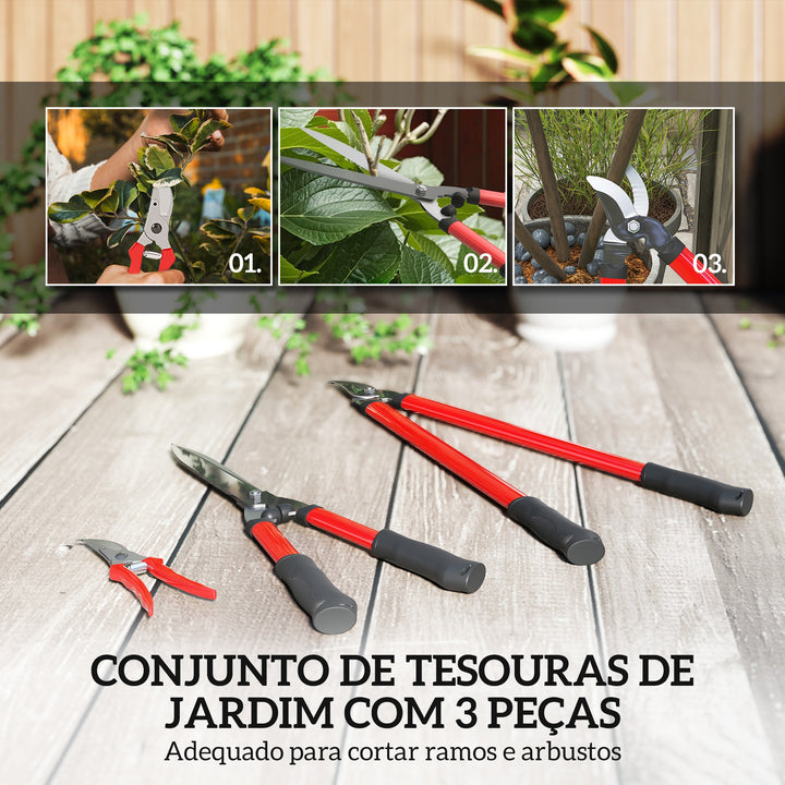 Conjunto de Ferramentas para Jardim de 3 Peças Conjunto de Ferramentas de Jardinagem com Tesouras Cortadores de Ramos Tesouras de Podar e Cabos de Borracha Antiderrapantes Leve Para Podar Plantas