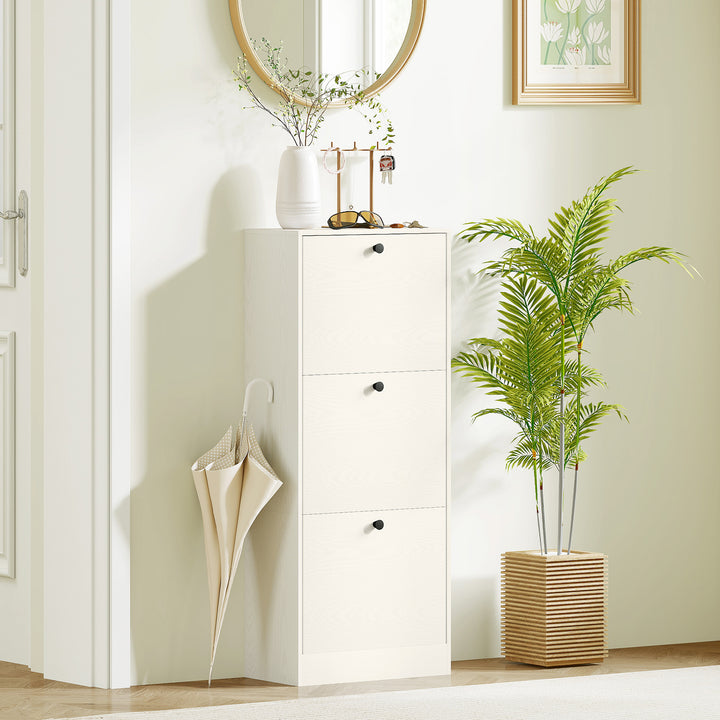 Sapateira Estreita com 3 Portas Abatíveis Sapateira para Entrada com Prateleiras Ajustáveis para 12 Pares de Sapatos para Corredor Espaços Reduzidos 47x28x115 cm Branco