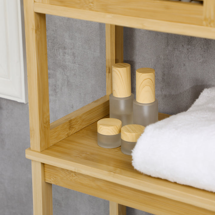 Móvel de Bambú sobre Sanita Armário Alto para Casa de Banho com 2 Portas 1 Prateleira Interior e 1 Prateleira de Armazenamento 60x23x173cm Natural