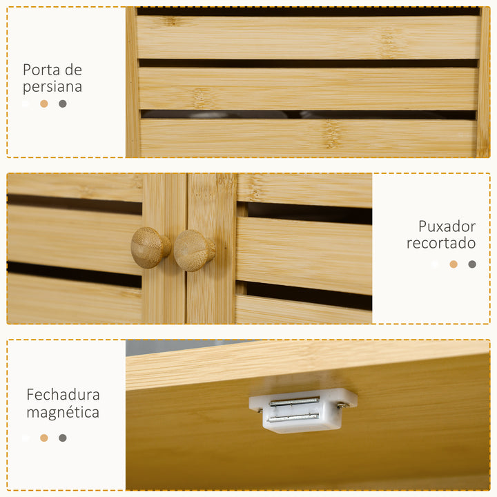 Móvel de Bambú sobre Sanita Armário Alto para Casa de Banho com 2 Portas 1 Prateleira Interior e 1 Prateleira de Armazenamento 60x23x173cm Natural