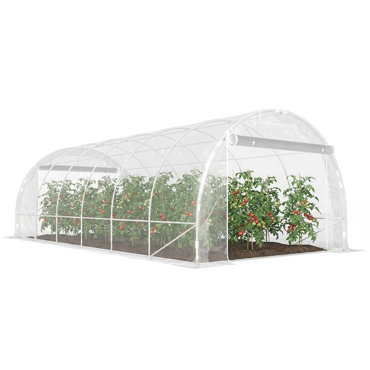 Estufa tipo Túnel 296x597x199 cm Estufa de Exterior com 2 Portas Enroláveis Estrutura de Aço Galvanizado e Cobertura em PE 150g/m² Anti-UV Impermeável para Cultivos Transparente