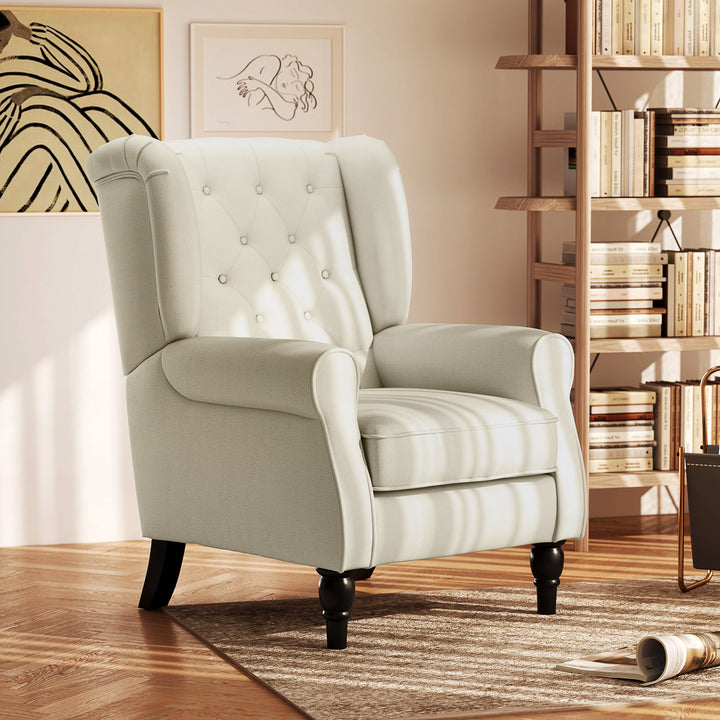 Poltrona de Sala de Estar Poltrona Moderna para Dormitório com Pés de Madeira Poltrona Individual Carga 160 kg para Escritório 74x86x102 cm Creme