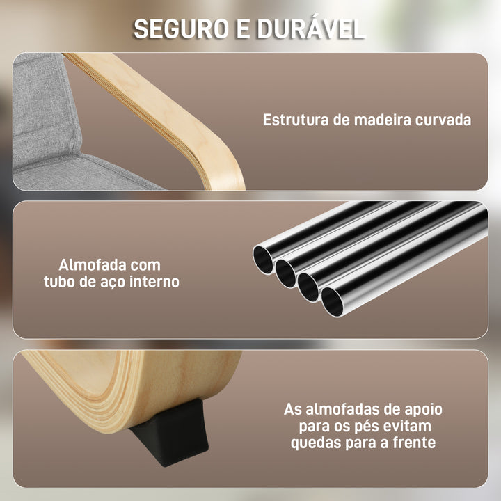 Poltrona de Sala de Estar com Apoio para os Pés Ajustáveis Poltrona para Dormitório Estofada em Tecido com Estrutura de Madeira Carga 120 kg para Escritório Estúdio 66,5x94x100 cm Cinza Claro
