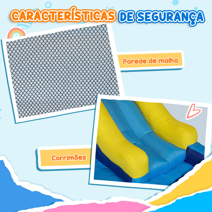Castelo Insuflável com Insuflador 5 em 1 Parque Aquático Insuflável para Crianças com Escorrega Piscina Parede de Escalada e Canhão de Água para Exteriores e Interiores 360x250x195 cm Multicor
