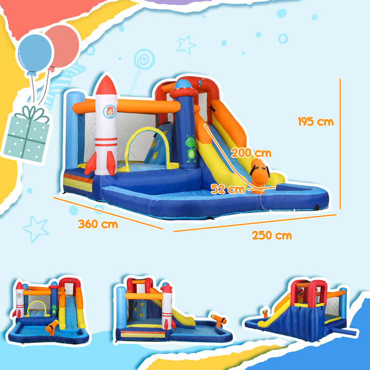 Castelo Insuflável com Insuflador 5 em 1 Parque Aquático Insuflável para Crianças com Escorrega Piscina Parede de Escalada e Canhão de Água para Exteriores e Interiores 360x250x195 cm Multicor