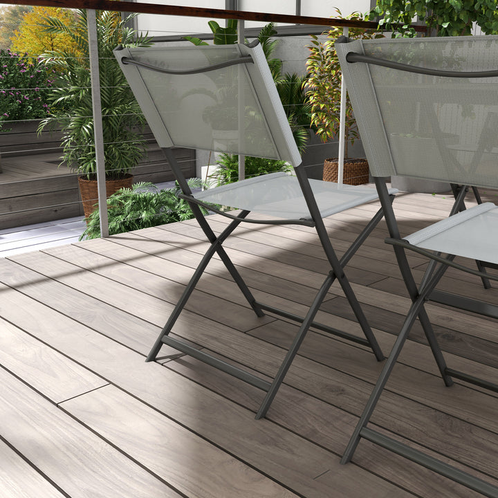 Conjunto de Refeição Mesa e 4 Cadeiras Dobráveis Conjunto de Refeição de 5 Peças com Mesa de Vidro Temperado Estilo Moderno para Varanda Pátio Cinza