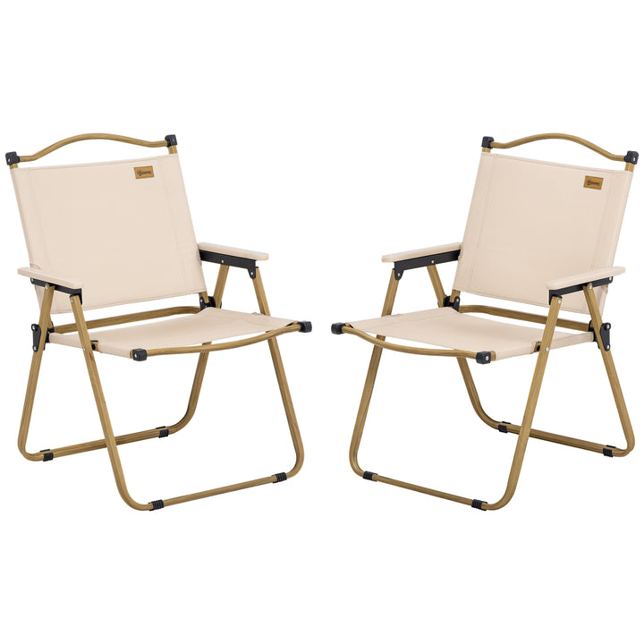 Conjunto de 2 Cadeiras Dobráveis de Campismo Cadeiras Portáteis com Apoios de Braços e Estrutura de Aço Cadeiras para Pesca Jardim Terraço 54x59x78 cm Cáqui