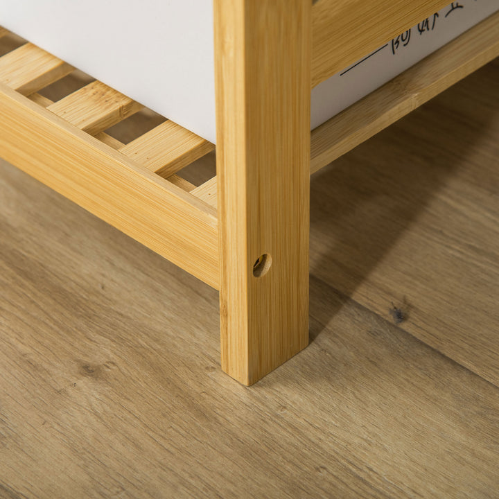 Charriot de Bambú Charriot de Pé com Prateleiras de 4 Níveis com Barra Prateleira Inferior e Cabide Lateral para Roupas Bolsas Dormitório 90x30x155cm Natural