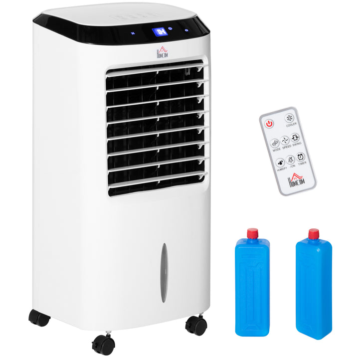Climatizador Refrigerador de Ar Portátil 10L Humidificador Ventoinha 60W Ecrã LED Controlo Remoto Temporizador 3 Velocidades 3 Modos 38,2x31,6x76 cm Branco