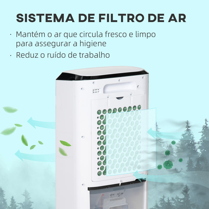 Climatizador Refrigerador de Ar Portátil 10L Humidificador Ventoinha 60W Ecrã LED Controlo Remoto Temporizador 3 Velocidades 3 Modos 38,2x31,6x76 cm Branco