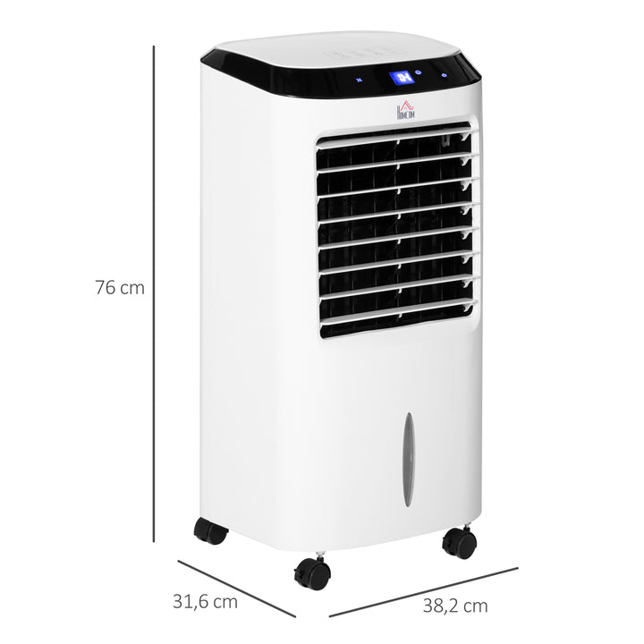 Climatizador Refrigerador de Ar Portátil 10L Humidificador Ventoinha 60W Ecrã LED Controlo Remoto Temporizador 3 Velocidades 3 Modos 38,2x31,6x76 cm Branco