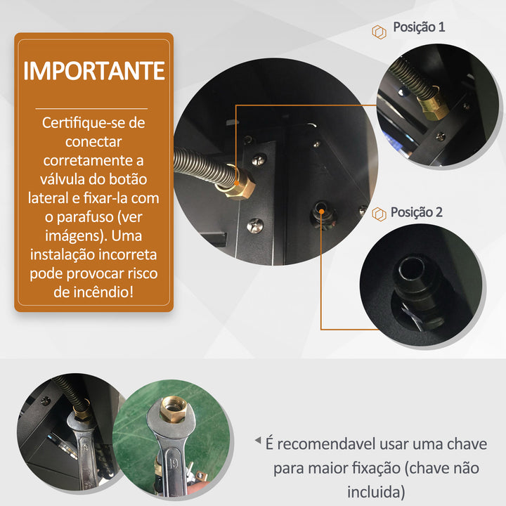 Churrasqueira à Gás com 3+1 Queimadores 11,6KW 2 Mesas Laterais Armário de 2 Portas Termômetro e 2 Rodas Aço Inoxidável 110x50x100cm Preto