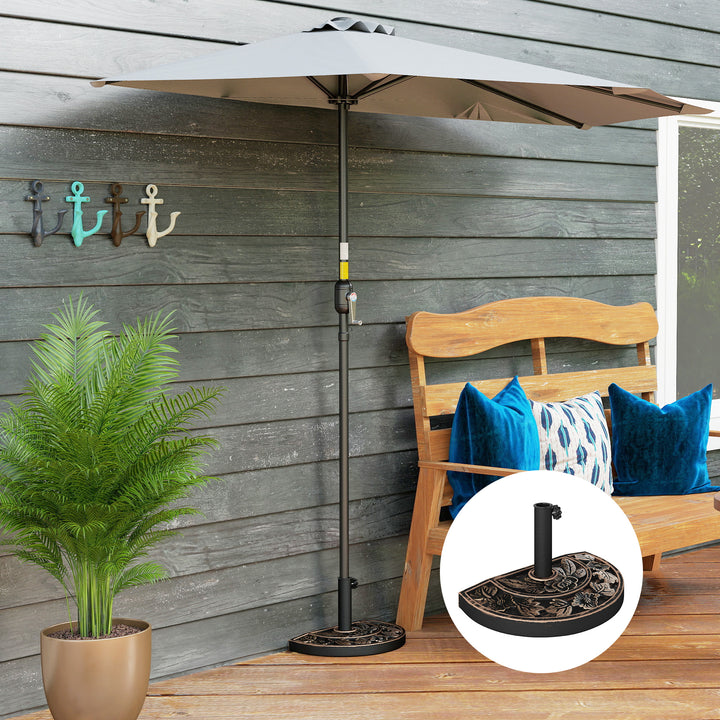 Base para Chapéu de Sol Peso 9 kg Base para Chapéu de Sol de Resina em Forma Semicircular para Mastros de Ø3,8 cm e Ø4,8 cm para Varanda Pátio Jardim 50x31x32 cm Bronze