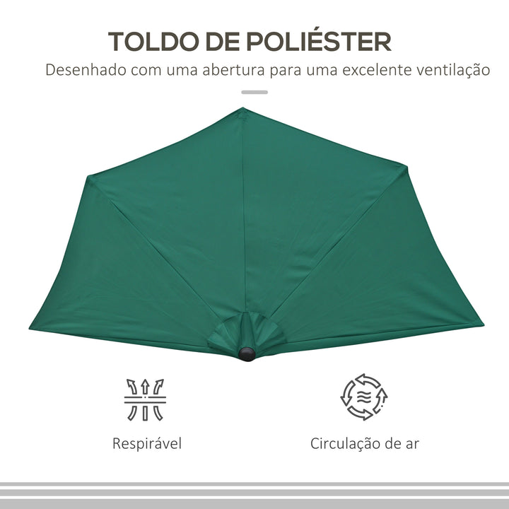 Guarda-sol de jardim com manivela e formato semicircular para terraço piscina externa 269x138x236 cm Verde